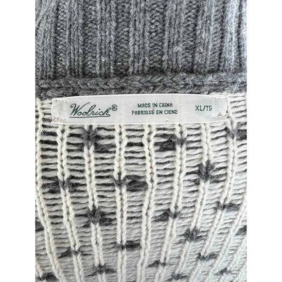 WOOLRICH Gray White Long Sleeve Reindeer Print Wool Blend Cardigan Size XL - Picture 8 of 10